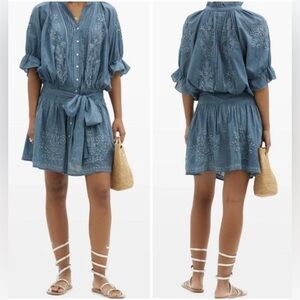 Juliet Dunn acid wash blouson dress denim blue